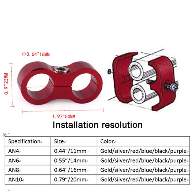 RASTP 8AN Hose Separator Clamp Aluminum Fuel Line Mounting Clamp Divider Hose Fitting Adapter Fit for 1/2 Fuel Line, Oil Line, Brake Line, Water Pipe and Gas Line,Red,4pcs - Image 4